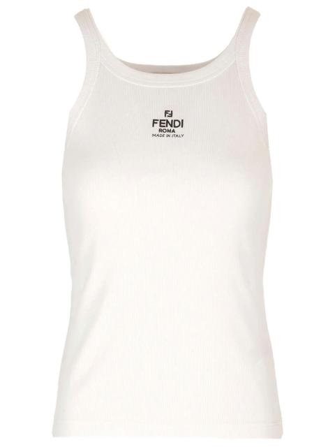 FENDI FENDI RIBBED TOP WITH LOGO EMBROIDERY