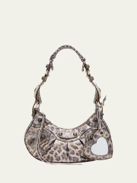 BALENCIAGA Cagole XS Leopard Stud Hobo Shoulder Bag