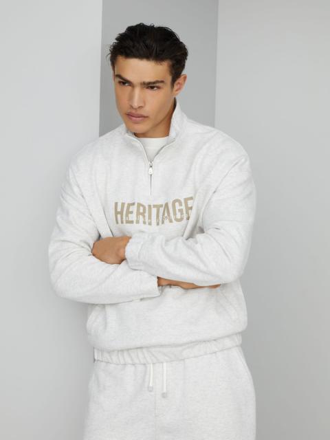 Brunello Cucinelli Techno cotton French terry sweatshirt with half zip and print