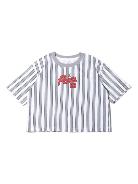 Jordan (WMNS) Jordan Paris Saint-Germain Stripe Alphabet Printing Round Neck Short Sleeve White DM4999-100