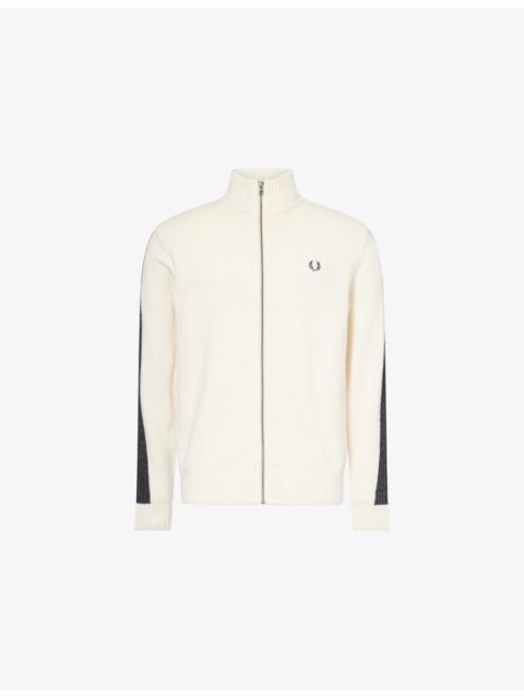 Fred Perry Embroidered-Logo Contrasting-Panel Wool-Blend Cardigan