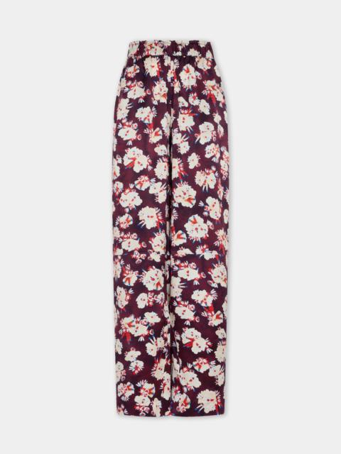 rabanne MAGENTA FLORAL PATTERNED STRAIGHT TROUSERS IN SATIN SILK