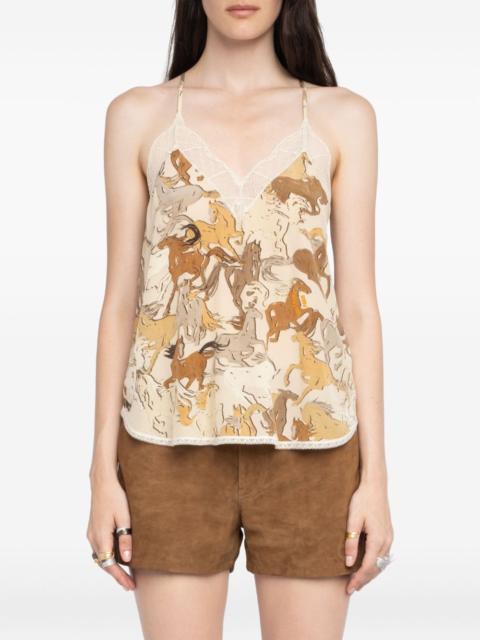 Zadig & Voltaire Christy horse-print lace-trimmed top