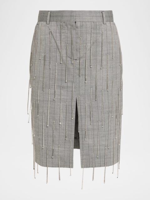 Stella McCartney Pinstripe Rhinestone Embroidered Wool Skirt