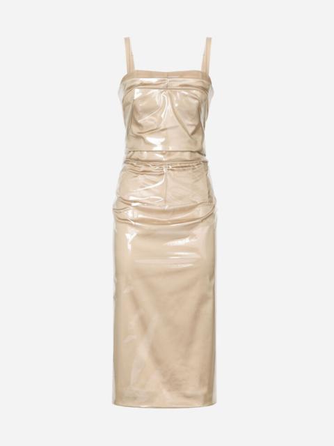 Long satin and PVC calf-length dress