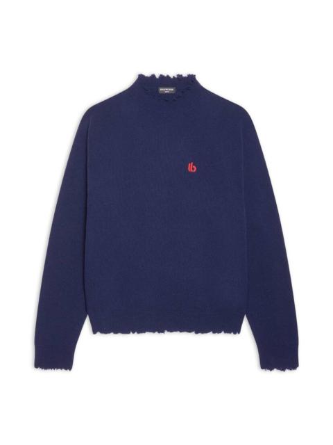 BALENCIAGA Men's Double B Raw Highneck Sweater  in Indigo