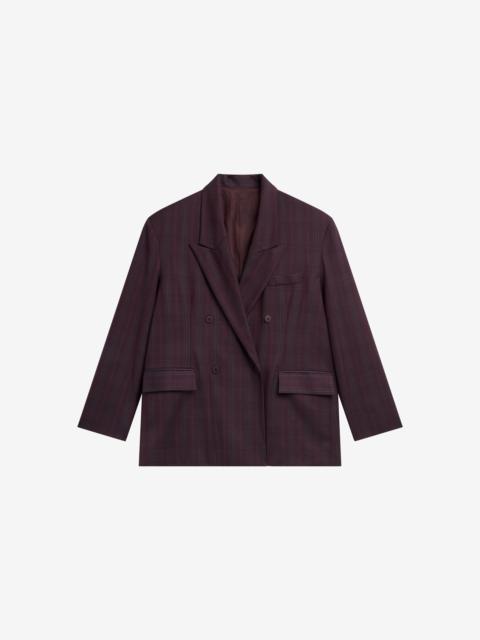The Frankie Shop Dinant Padded Double-Breasted Blazer - Burgundy Plaid