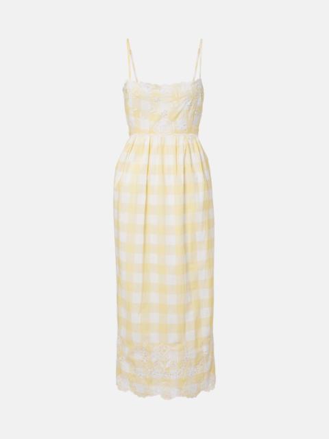 juliet dunn Embroidered checked cotton midi dress