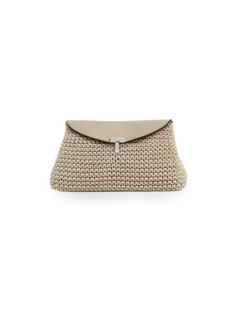 TOTEME Mini T-Lock Woven-Leather Clutch taupe