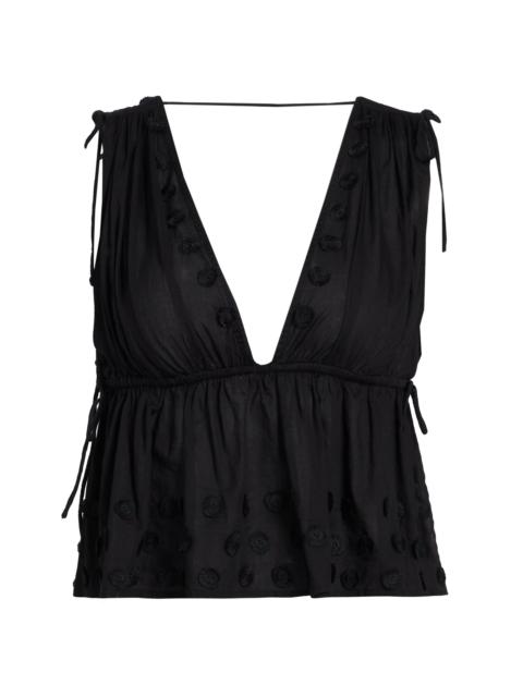 ULLA JOHNSON Women's Anya Plunging V-Neck Cotton Cover-Up Top - Noir
