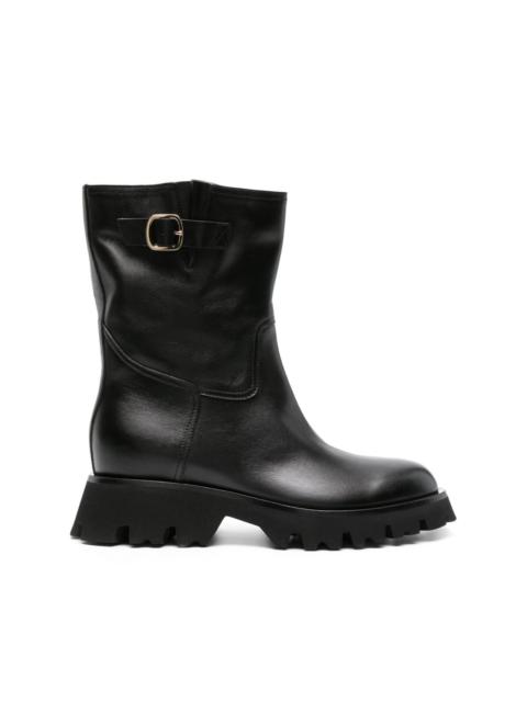 zip-up ankle leather boots