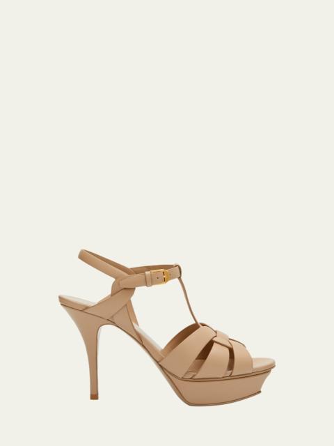SAINT LAURENT Tribute Leather T-Strap Platform Sandals