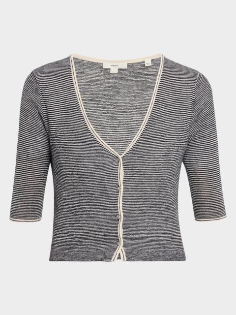 Vince Micro-Stripe V-Neck Cardigan