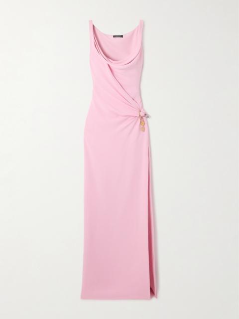 VERSACE Embellished Draped Wrap-effect Silk-cady Gown