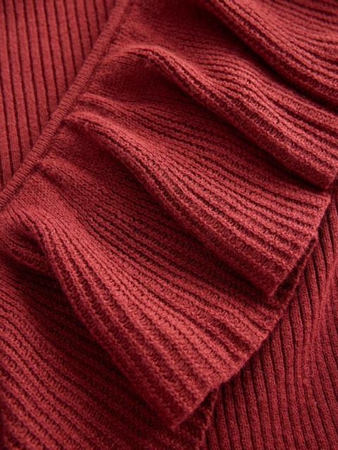BODEN Ruffled Rib Henley Sweater-Chestnut