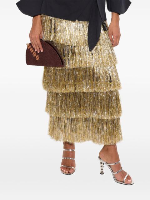 SIMONMILLER Liv metallic-fringe midi skirt