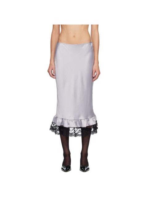 ANNA SUI Silver Boudoir Satin Lace Midi Skirt