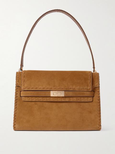 TORY BURCH Lee Radziwill Large Leather-trimmed Whipstitched Suede Shoulder Bag