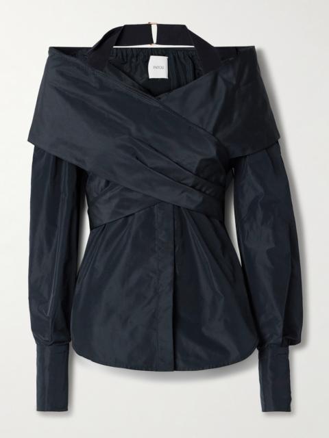 PATOU Off-the-shoulder Wrap-effect Sateen Blouse