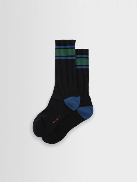 Wax London Thorpe - Black And Bright Blue Branded Stripe Socks