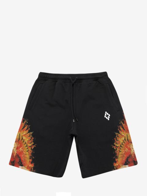 Flame Wing Print Black Sweat Shorts