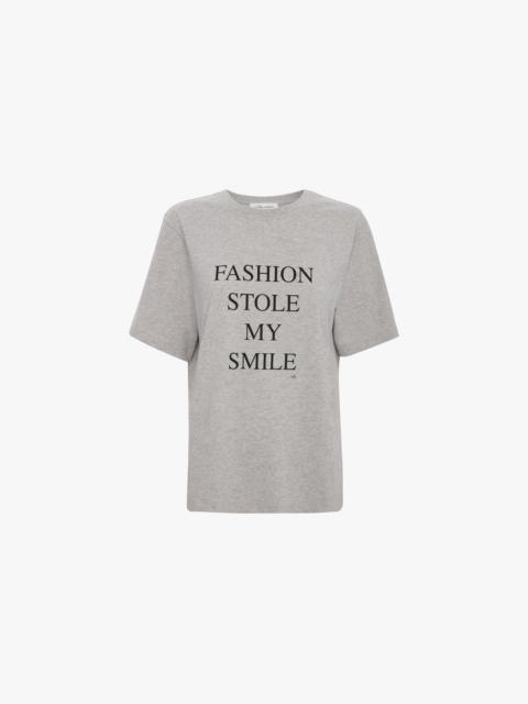 Victoria Beckham 'Fashion Stole My Smile' Slogan T-Shirt In Grey Marl
