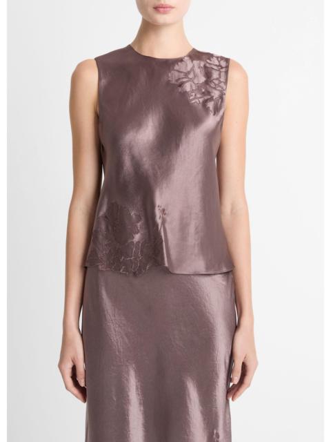 Vince Floral-Embroidered Satin Shell