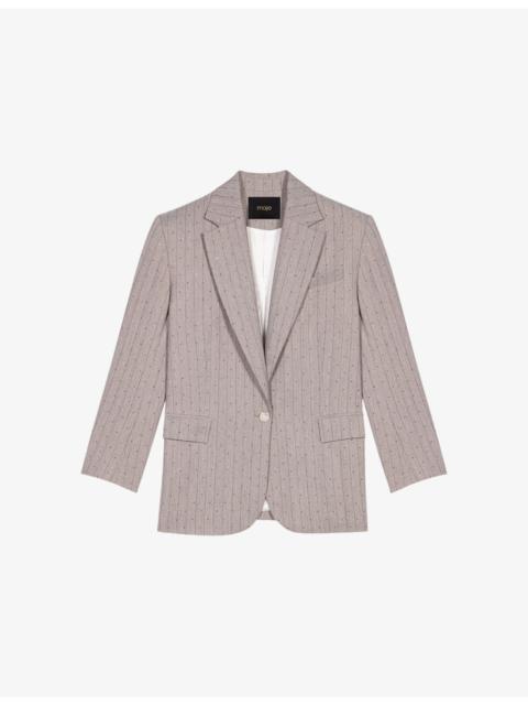 maje Rhinestone-Embellished Single-Breasted Stretch-Woven Blazer