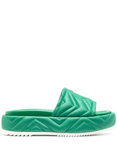 GUCCI Green Interlocking G Quilted Platform Slides