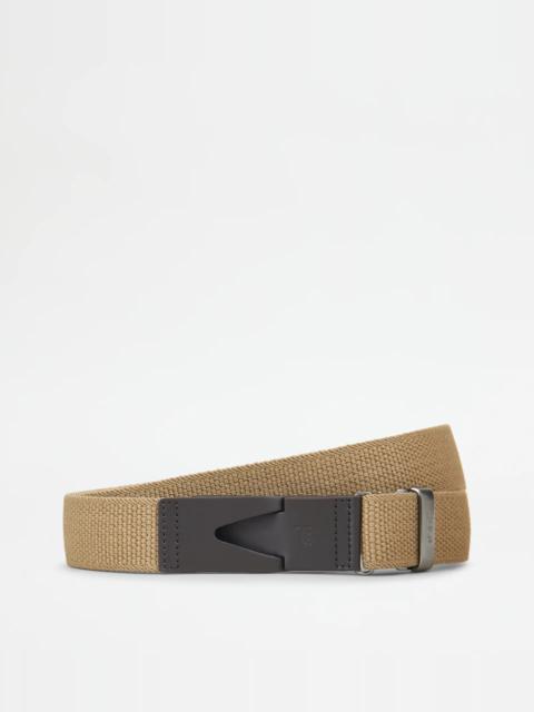 Tod's BELT IN CANVAS AND LEATHER - BEIGE