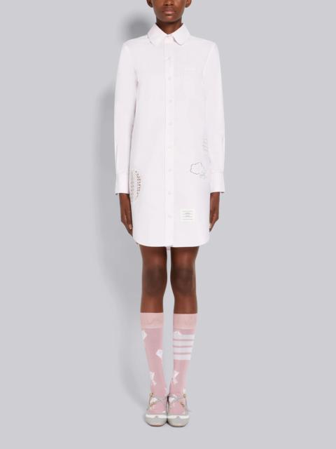 Thom Browne Light Pink Solid Oxford Broderie Anglaise Hot Air Balloon Round Collar Thigh Length Shirtdress