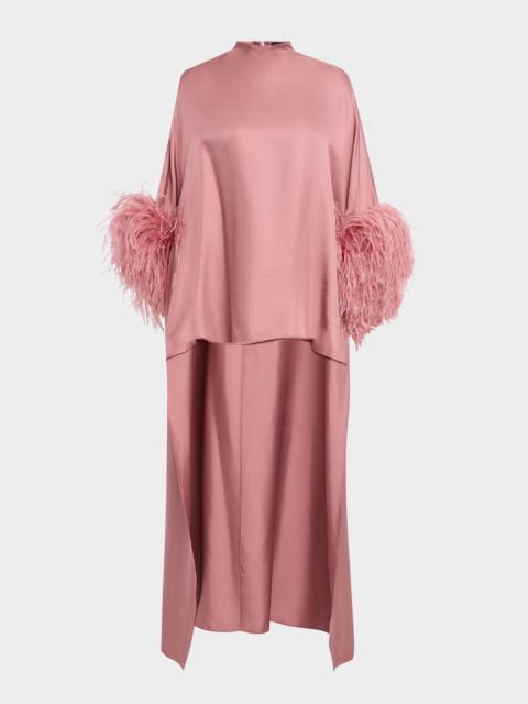 LAPOINTE Feather-Trim Silk Twill Mock-Neck High-Low Top
