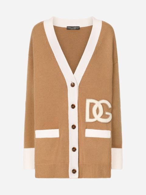 Long wool cardigan with embroidered DG patch