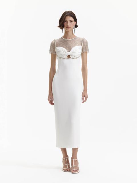 White Diamante Crepe Midi Dress