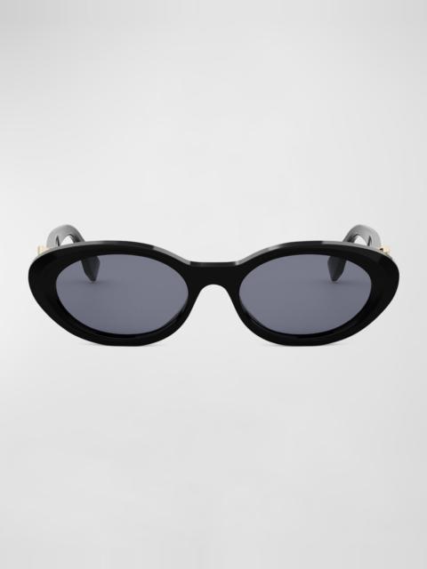 Fendi Diamond Black Acetate Oval Sunglasses