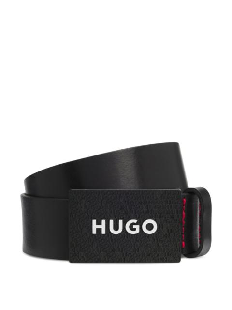 HUGO MATTE LEATHER BELT WITH BRANDED PLAQUE BUCKLE