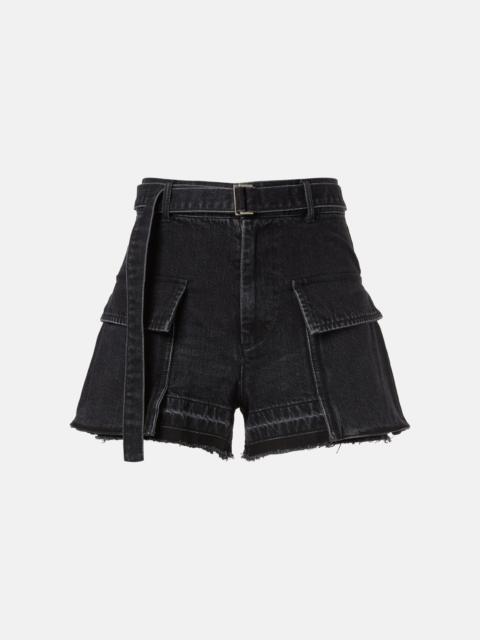 sacai Belted denim shorts