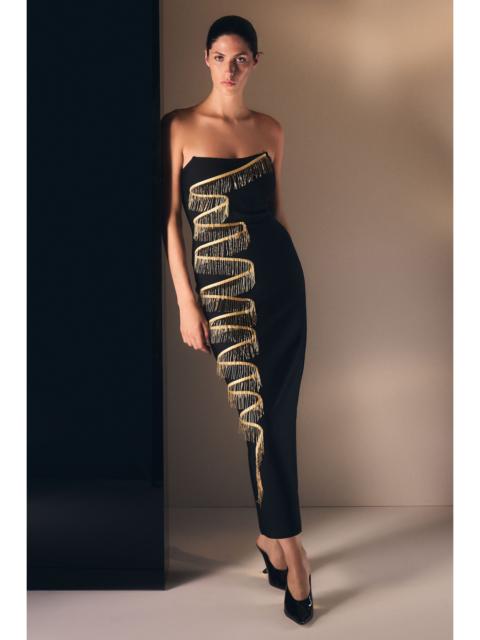 KAREN MILLEN Embellished Fringe Bandeau Figure Form Bandage Maxi Dress