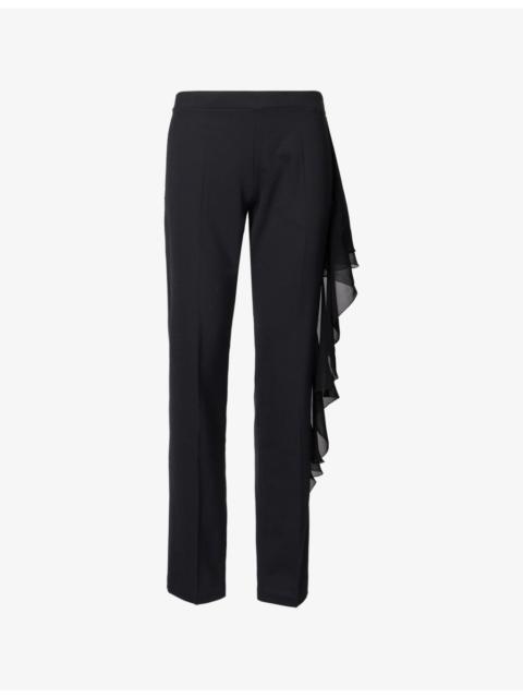 NENSI DOJAKA Sheer-Frill Straight-Leg Wool Trousers