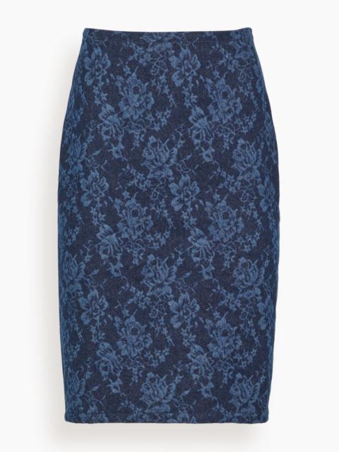 BITE Studios Lace Print Denim Skirt in Washed Dark Blue