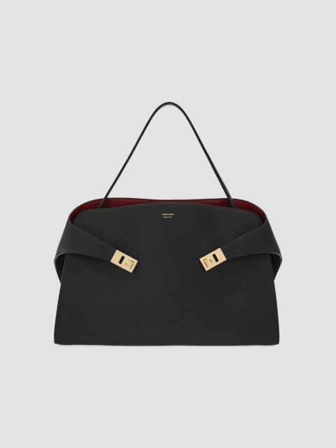 FERRAGAMO Women's Hug Deconstructed Leather Top Handle Bag - Nero