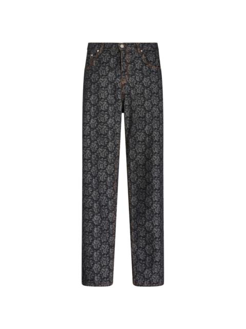 patterned-jacquard straight-leg jeans