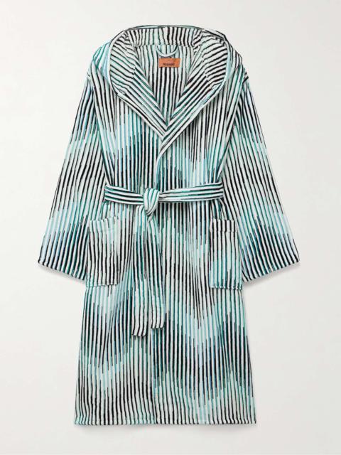 Arpeggio Striped Cotton-Terry Hooded Robe