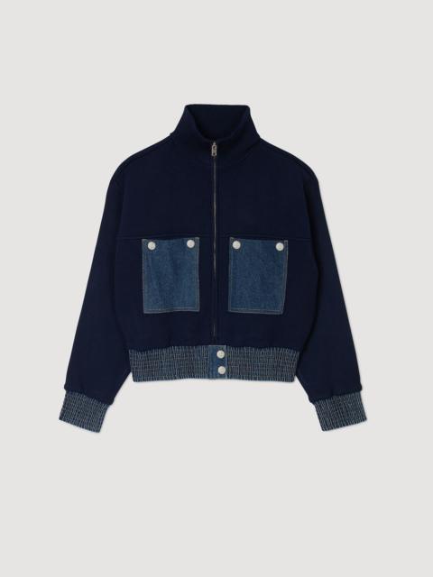 Sandro KNIT AND DENIM COATIGAN