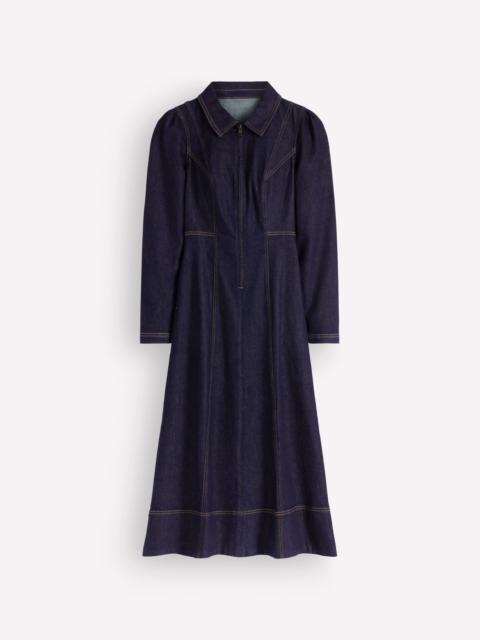 BODEN Una Collared Denim Midi Dress-Dark Vintage Denim