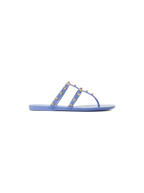Valentino Blue Rockstud Flat Rubber Sandals