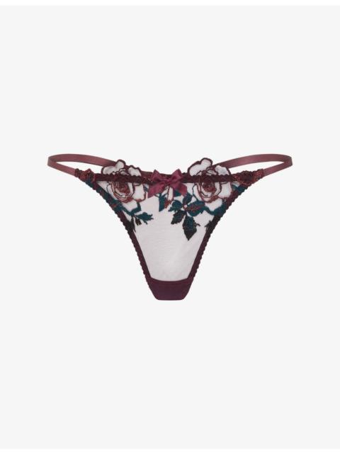 Agent Provocateur Callypso Floral-Embroidered Mesh Thong
