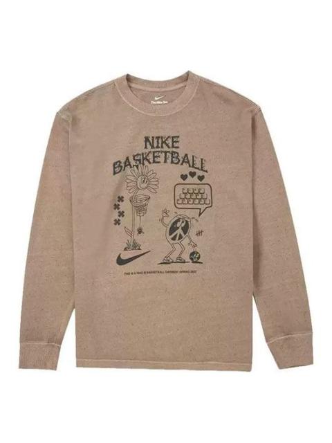 Nike Men's Nike Printing Loose Sports Long Sleeves Brown T-Shirt DN3045-102