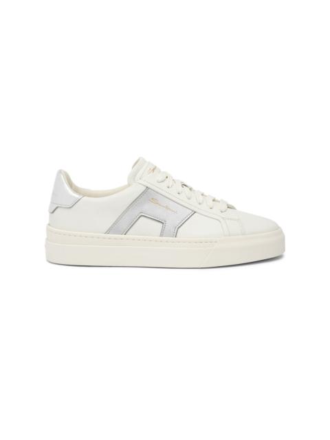 Women’s white and silver leather double buckle sneaker