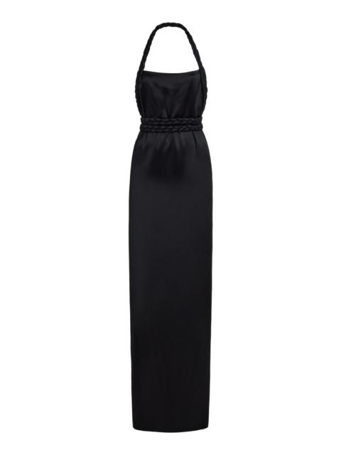 BEVZA Kosa Rope-Detailed Satin Maxi Halter Dress black
